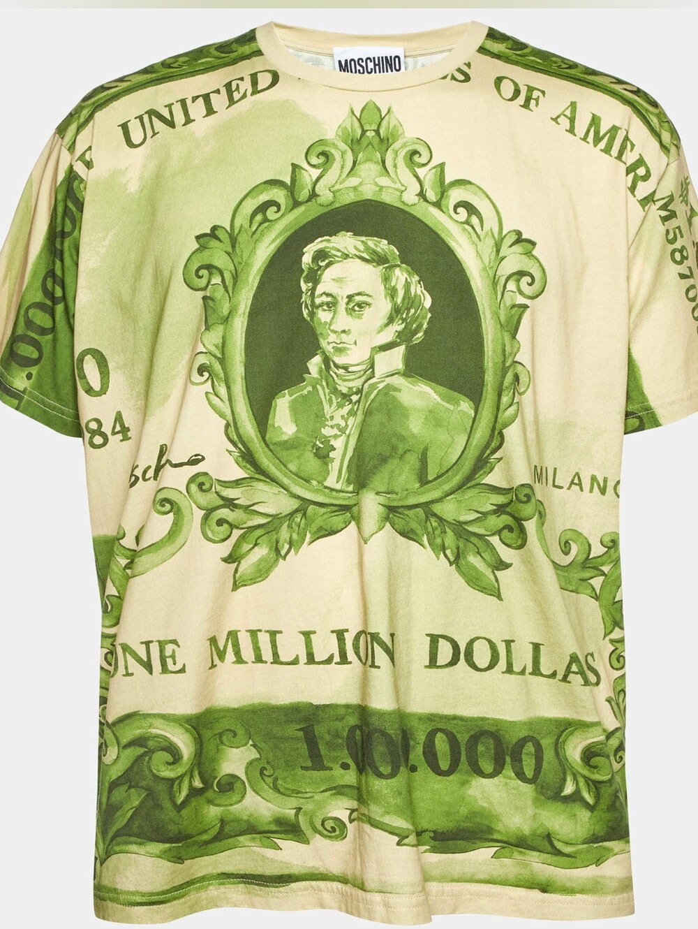 Moschino Coture Green One Million Dollar Dollar Bill Motif Jersey T-shirt UNISEX